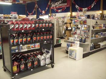 View inside the store, accessories and oils